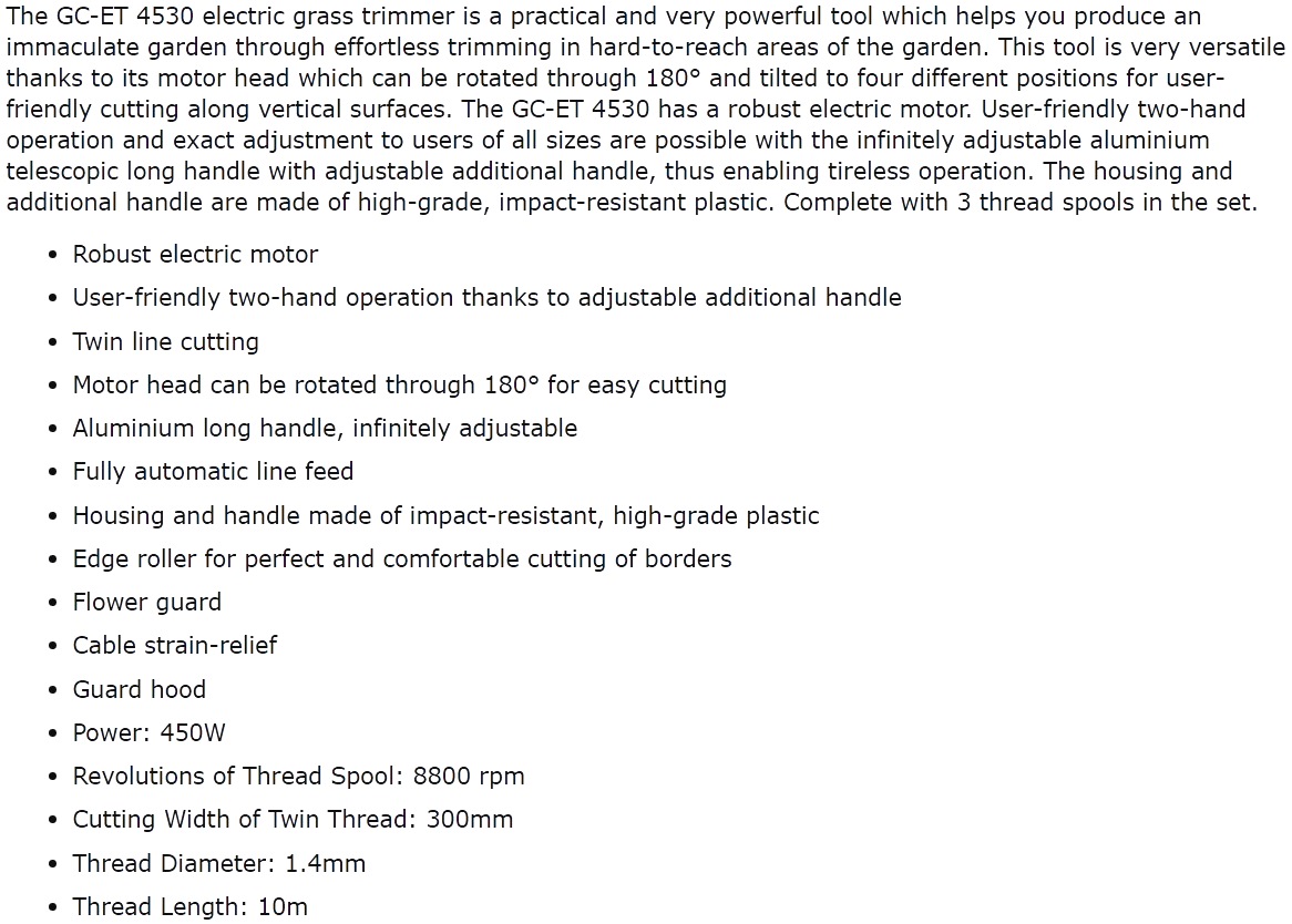 גוזם דשא חשמלי מקצועי היינל EINHELL GC-ET 4530 TEXT